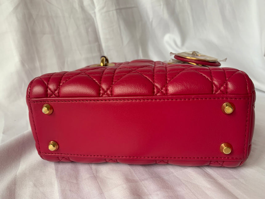 Sold Lady Dior Pink Mini handbag Cannage Leather with strap