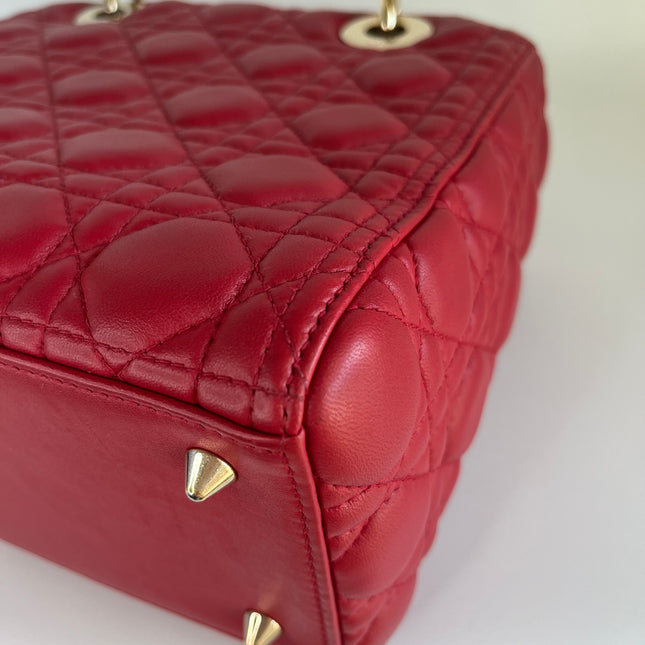 Sold Lady Dior Red Lambskin Cannage Leather Medium