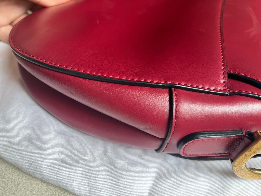 Sold Dior Saddle Scarlet Red Burgundy Medium Calfskin Smooth Leather Handbag like new