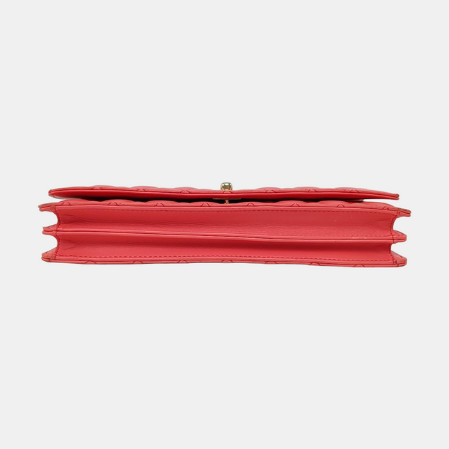Chanel East West Single Flap Bag Pearl Chain Clutch Pink Lambskin