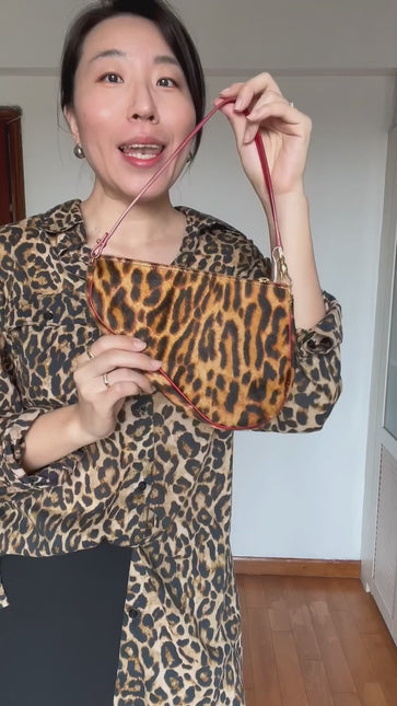 Dior Saddle Vintage Classic Leopard Print Ponyhair Calfskin leather red strap zip opening