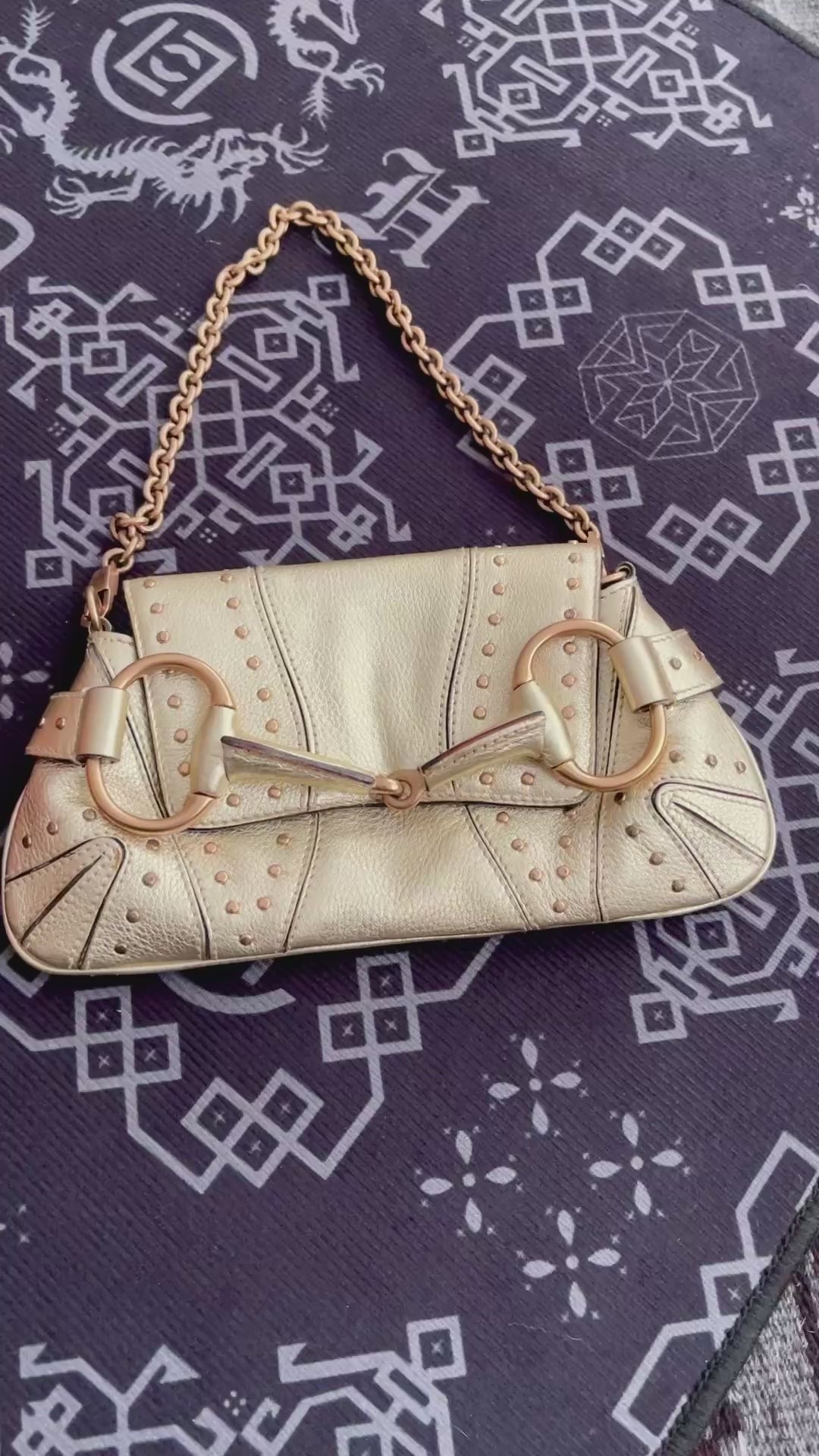 Sold Gucci Horsebit 1955 Chain Bag Pearlescent Gold Leather and
