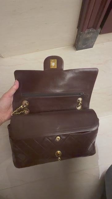 Chanel Classic Flap Rare Vintage Medium Brown Lambskin Leather 24k Gold Hardware 1989-1991
