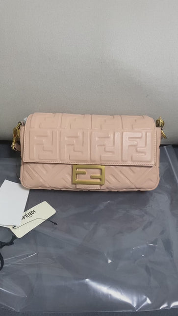 Fendi Baguette Lambskin Leather Crossbody Bag Medium Pink