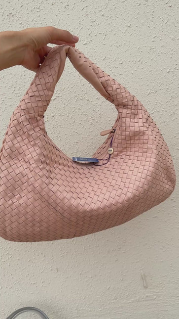 Bottega Veneta Veneta Hobo Medium Light Nude Pink Intrecciato Leather Bag 48cm