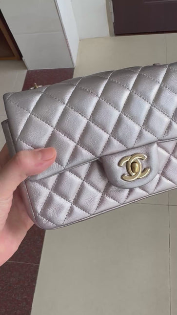 Chanel Classic Flap Mini Metallic Pink Lambskin Leather Gold Hardware