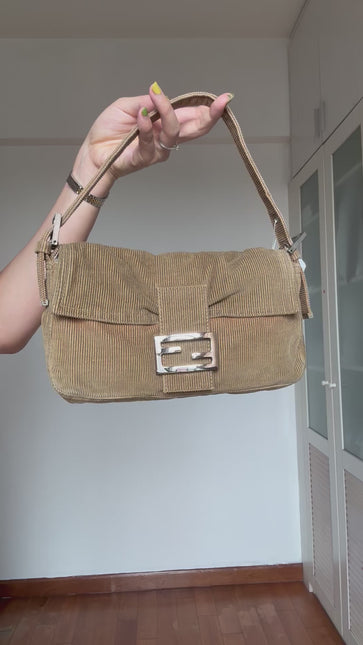 FENDI Baguette Vintage Corduroy Beige Brown Shoulder Bag