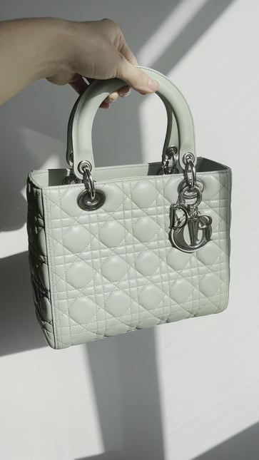 Sold Lady Dior Medium Mint Cannage Lambskin Leather with silver hardware and strap
