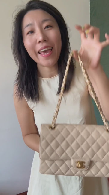 Chanel Timeless Classic Flap Medium Beige Caviar Leather Gold Hardware, 2009-2010