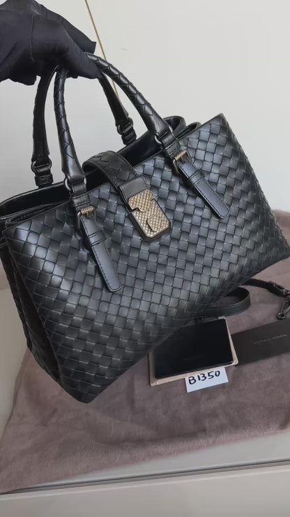 Bottega Veneta Roma Handbag Intrecciato Nappa Leather Black Small 30cm