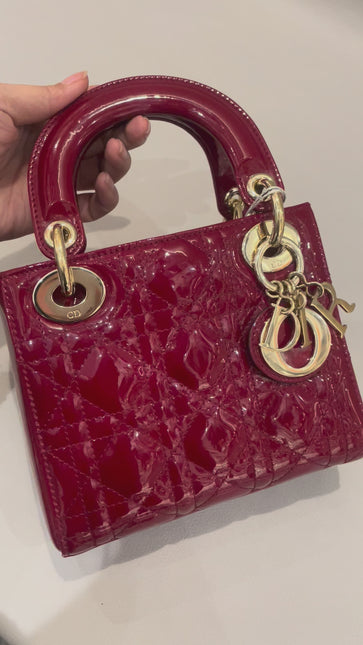 Lady Dior Mini 2019 Red Patent Leather Gold-tone Chain Strap