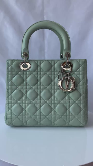 Sold Lady Dior Medium Mint Cannage Lambskin Leather with silver hardware and strap