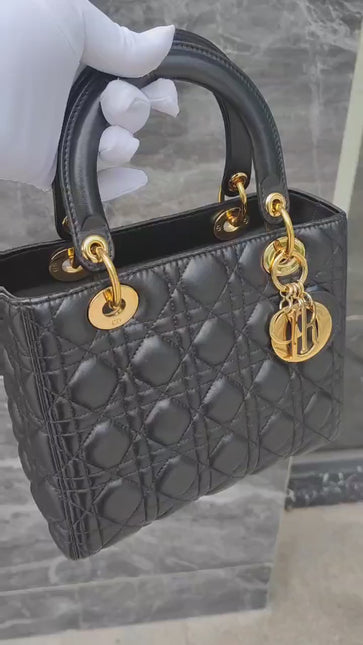 Sold Lady Dior Medium Black Cannage Lambskin Leather with gold hardware