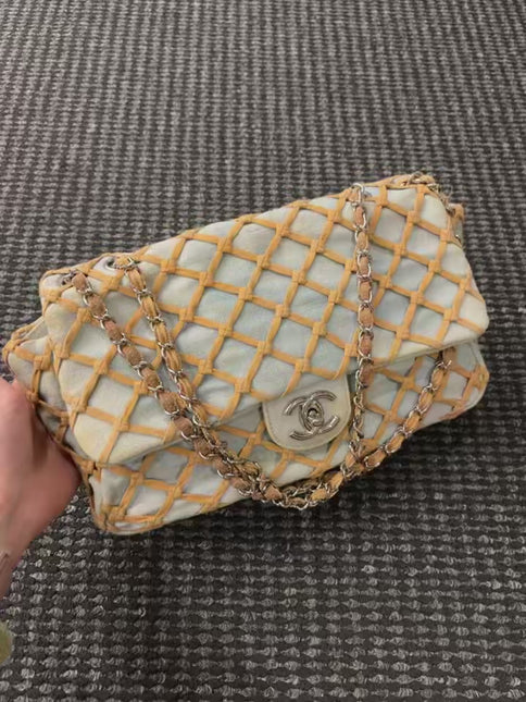 Chanel Jumbo Canebiers Net Knots Flap Blue Denim