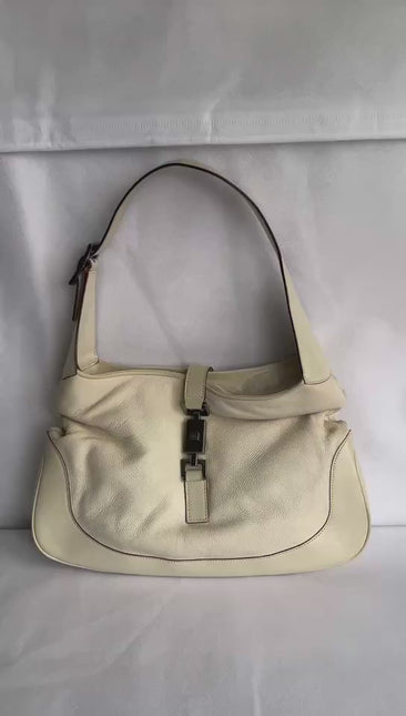 Gucci Jackie Vintage Soft White Leather Bag Medium with Fur lining