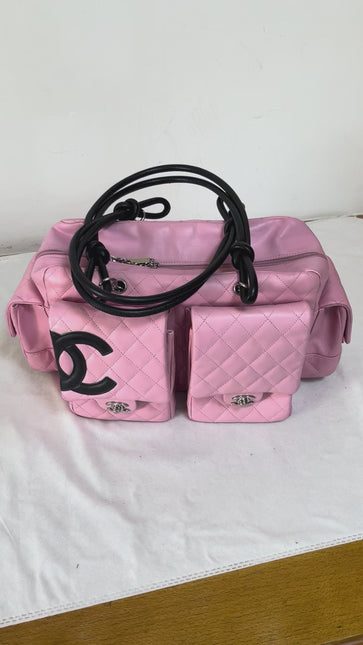 Chanel Cambon Large Pink Calfskin Leather Double Strap Handbag