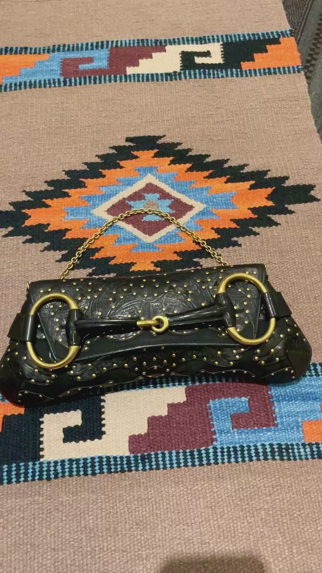 Gucci Horsebit 1955 Chain Shoulder bag Large Black Embossed