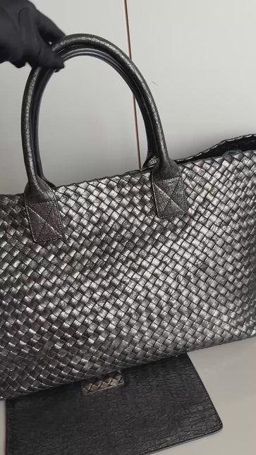 Bottega Veneta Cabat Maxi Intreccio Leather Tote Bag Metallic 50cm