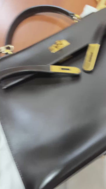 Hermes Kelly 32 Sellier Dark Chocolate Brown Box Leather Gold Hardware 1988
