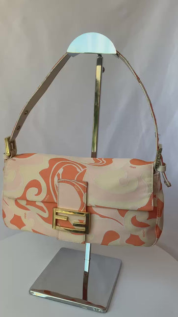 Sold FENDI Baguette Orange Multicolor Silk with Psychedelic prints