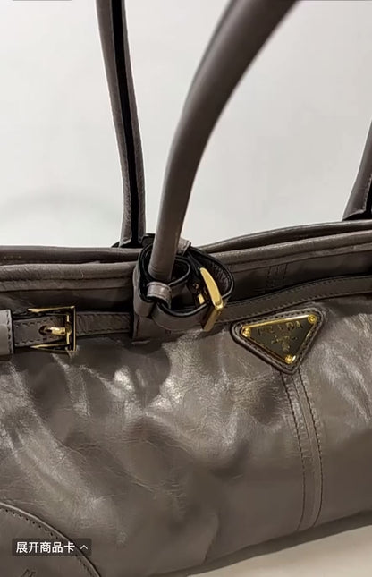 Prada Bonnie Medium Soft Lux Grey Shiny Calfskin Leather Shoulder Bag