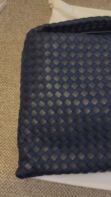 Bottega Veneta Hop Large Leather and Denim Intrecciato Navy Hobo Bag 55cm