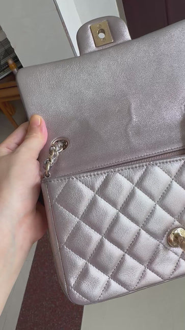 Chanel Classic Flap Mini Metallic Pink Lambskin Leather Gold Hardware