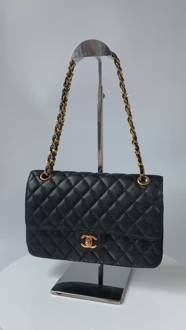 Chanel Classic Flap Medium Black Caviar Leather with 24k Gold Hardware, Pre-2010