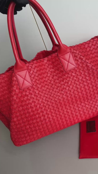 Bottega Veneta Cabat Large Intreccio Red Leather 40cm