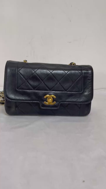 Chanel Diana CC Flap Bag Small Vintage Black Lambskin Leather with 24k Gold HW, 1989-1991