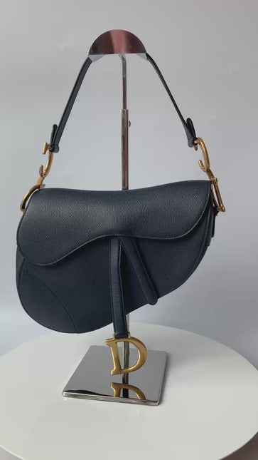 Sold Dior Saddle Blue Medium Grained Leather Handbag with Strap