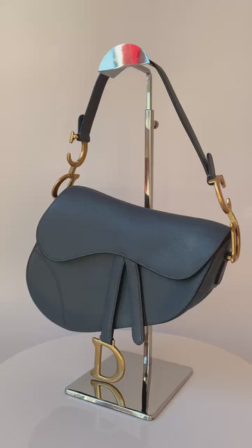 Sold Dior Saddle Blue Grey Medium Leather Handbag
