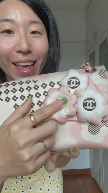 Chanel Camellia Flap Bag Pink Floral Printed Satin Medium, 2005-2006