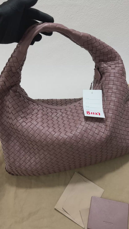 Sold Bottega Veneta Belly Hobo Intrecciato Lambskin Leather Nude Purple Medium 40cm