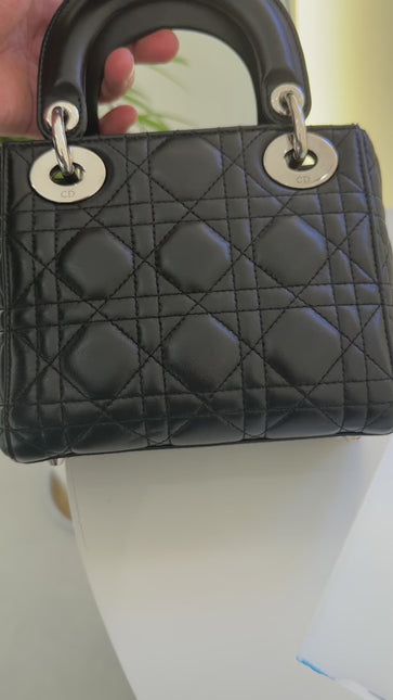 Lady Dior Mini Black Lambskin Leather with Silver Hardware 2016