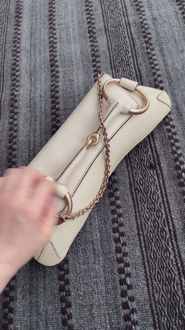 Gucci Horsebit 1955 Large White Leather Shoulder Bag
