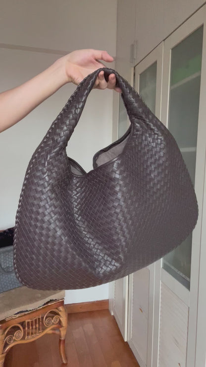 Sold Bottega Veneta Hobo Bag Large Chocolate Brown Lambskin leather 53cm Woven Handle