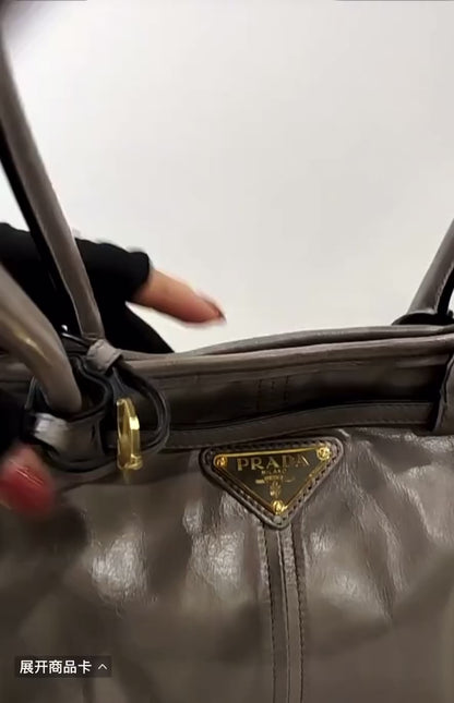 Prada Bonnie Medium Soft Lux Grey Shiny Calfskin Leather Shoulder Bag