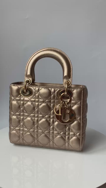 Sold Lady Dior ABCdior Small Champagne Gold and Metallic Cannage Lambskin Handbag