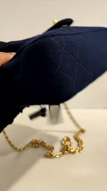 Chanel Classic Flap Small Vintage Navy Fabric 24k Gold Hardware Linked Chain Strap