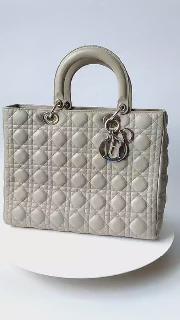 Sold Lady Dior Large Grey Leather handbag with strap