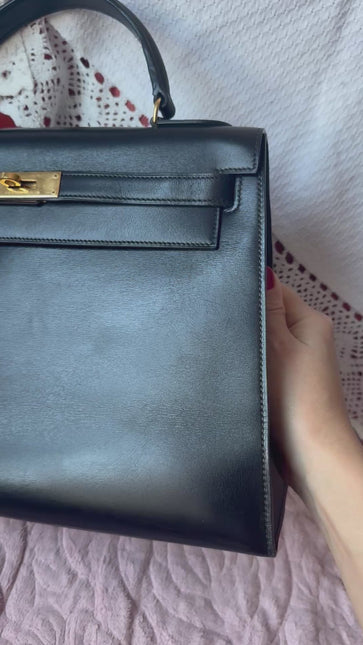 Hermes Kelly 32 Sellier Black Box Leather Gold HW 1987