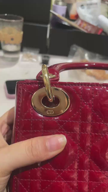 Lady Dior Mini 2019 Red Patent Leather Gold-tone Chain Strap
