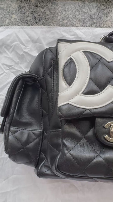Chanel Cambon Multi-pocket Ligne Reporter Bag Large Black Calfskin Leather White Logo