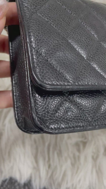Chanel Wallet on Chain Classic Flap Black Caviar Leather Silver Hardware 2015-16