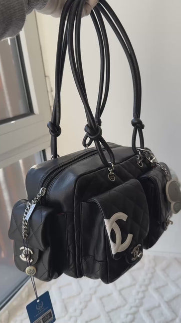 Chanel Cambon Multi-pocket Ligne Reporter Bag Medium Black Calfskin Leather