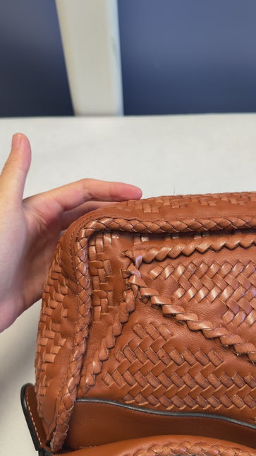 Loewe Puzzle Small Leather Woven Braided Tan Brown Crossbody Bag