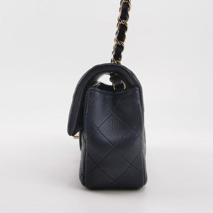 Chanel Classic Flap Mini Rectangular Navy Lambskin Leather Gold Hardware, 2020