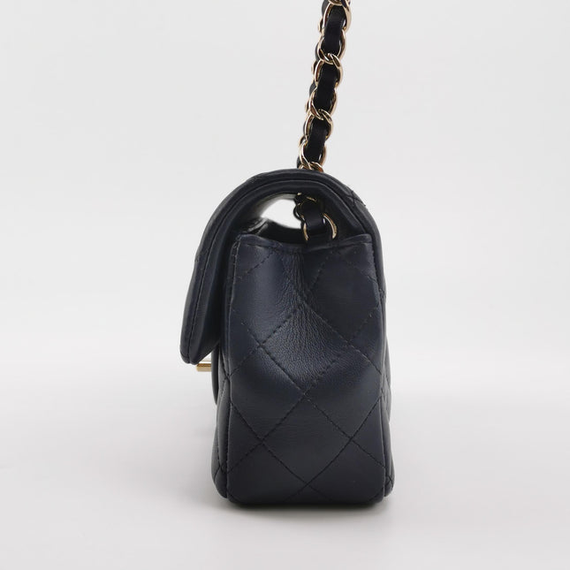 Chanel Classic Flap Mini Rectangular Navy Lambskin Leather Gold Hardware, 2020