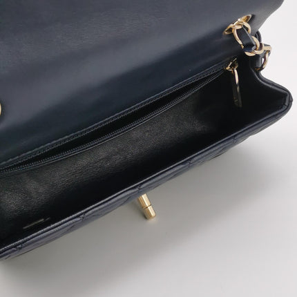 Chanel Classic Flap Mini Rectangular Navy Lambskin Leather Gold Hardware, 2020